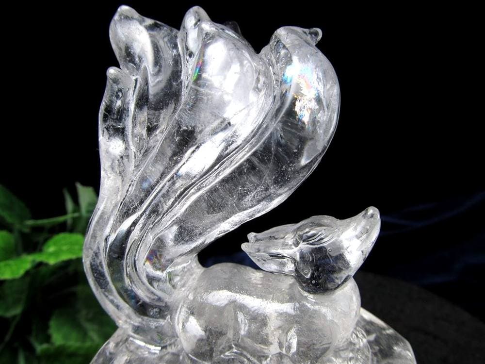 水晶 クリスタル 置物 クオーツ きつね彫刻