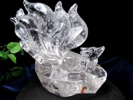 水晶 クリスタル 置物 クオーツ きつね彫刻