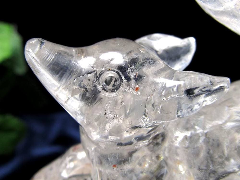 水晶 クリスタル 置物 クオーツ きつね彫刻