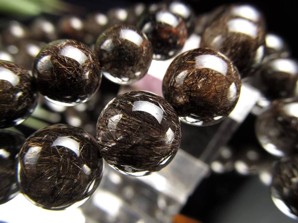 ブラックルチルクォーツ ブレスレット ブラックルチレイテッドクォーツ ブラックトルマリンインクォーツ 二酸化チタン針