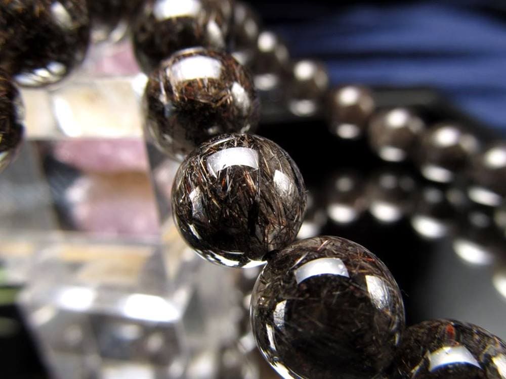 ブラックルチルクォーツ ブレスレット ブラックルチレイテッドクォーツ ブラックトルマリンインクォーツ 二酸化チタン針