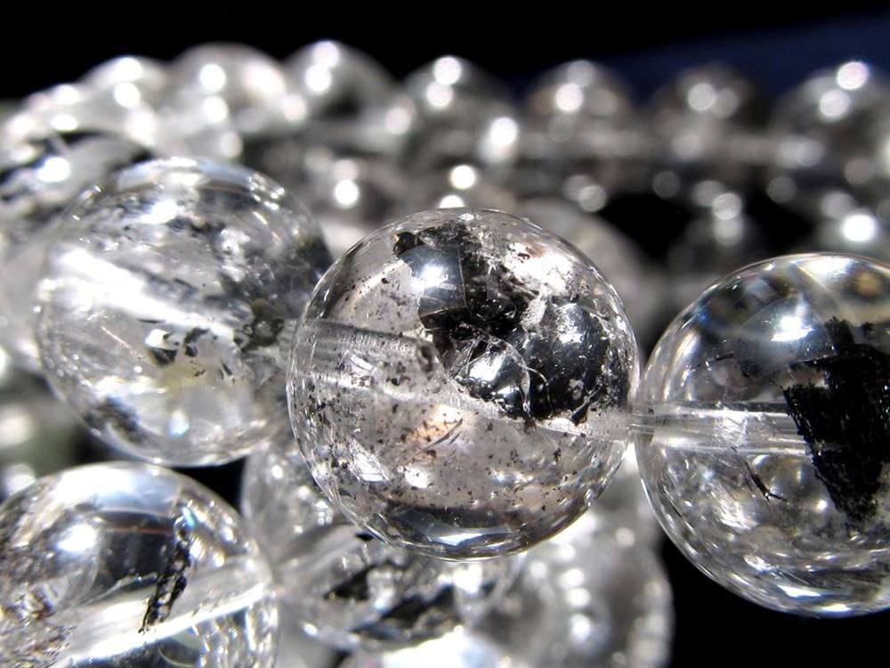 エレスチャルクォーツ 骸骨水晶 ブレスレット グラファイト パワーストーン