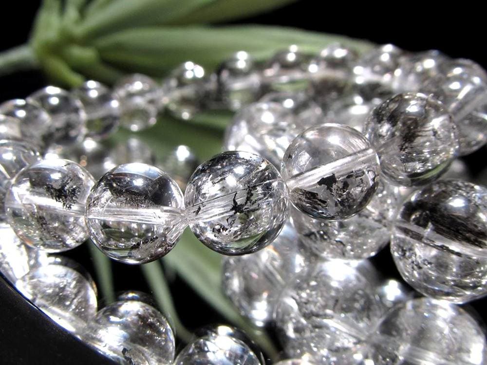 エレスチャルクォーツ 骸骨水晶 ブレスレット グラファイト パワーストーン