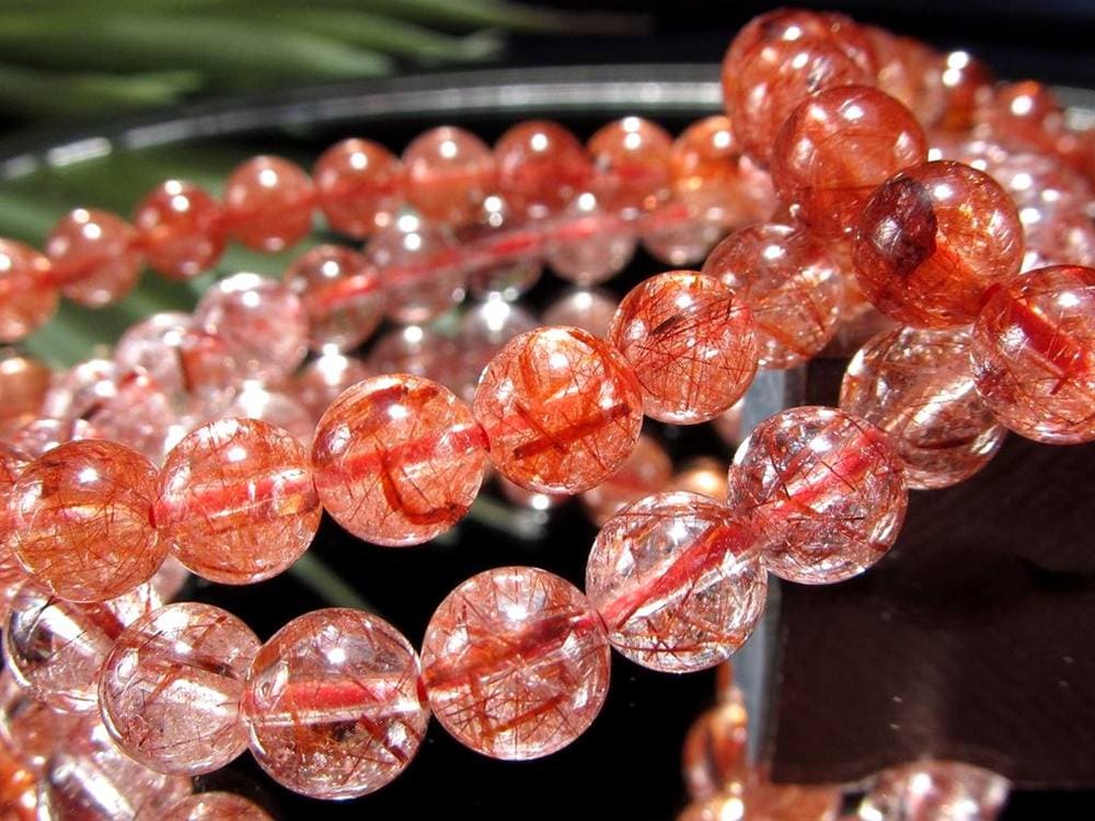 レッドルチルクォーツ ブレスレット レッドブラウンルチル ルチルレイテッドクォーツ 赤針水晶