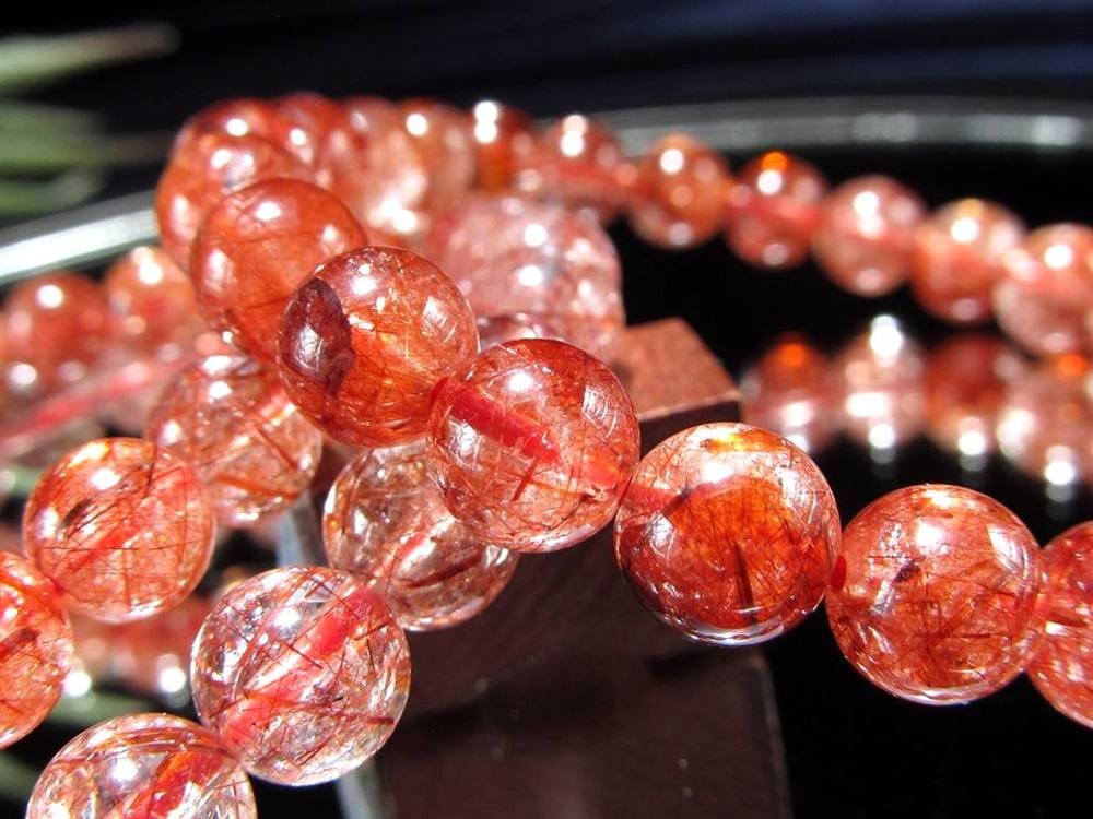 レッドルチルクォーツ ブレスレット レッドブラウンルチル ルチルレイテッドクォーツ 赤針水晶