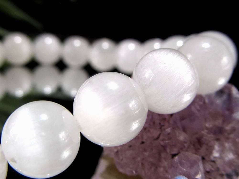 ホワイトラビットヘアルチルクォーツ ブレスレット サゲニティック クォーツ キャッツアイ効果 ホワイトルチル