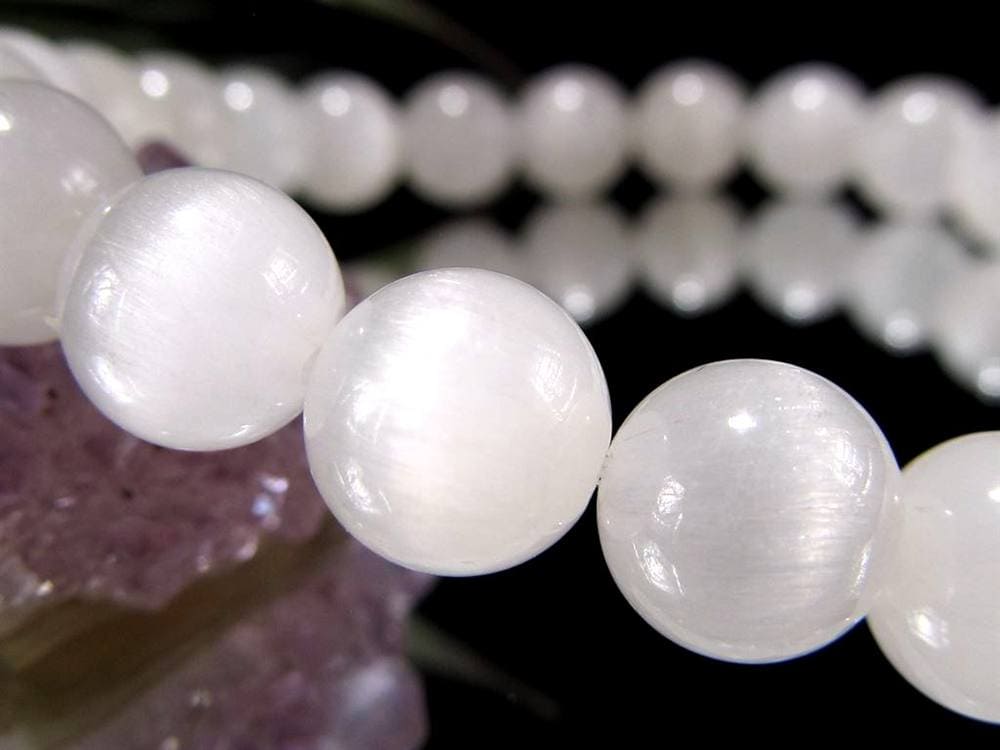 ホワイトラビットヘアルチルクォーツ ブレスレット サゲニティック クォーツ キャッツアイ効果 ホワイトルチル