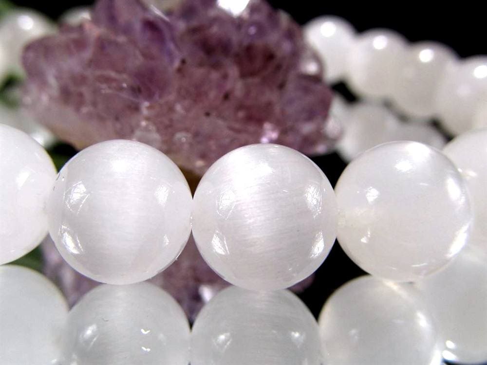 ホワイトラビットヘアルチルクォーツ ブレスレット サゲニティック クォーツ キャッツアイ効果 ホワイトルチル