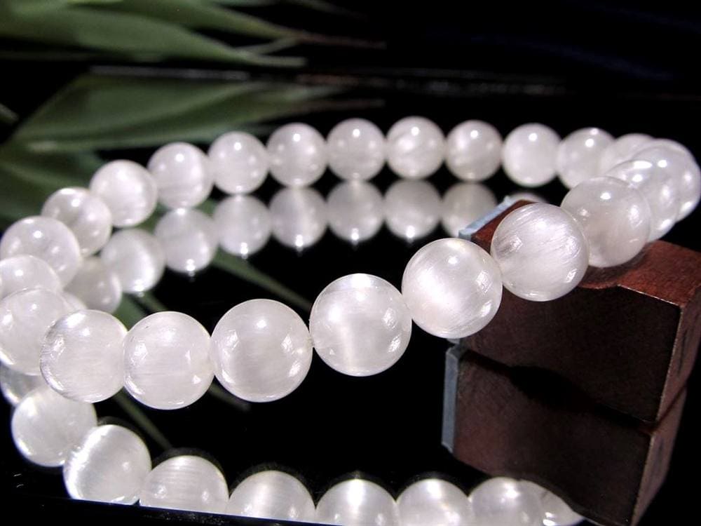 ホワイトラビットヘアルチルクォーツ ブレスレット サゲニティック クォーツ キャッツアイ効果 ホワイトルチル