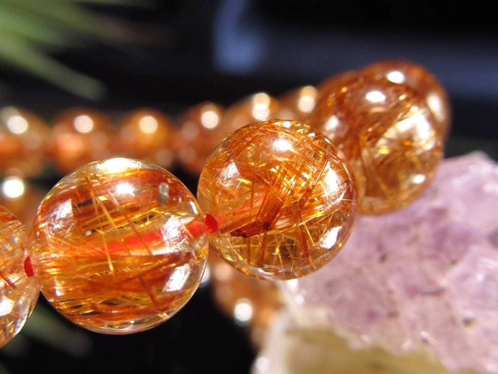 オレンジルチルクォーツ ブレスレット レッドルチルクォーツ ルチルレイデッドクォーツ 金運