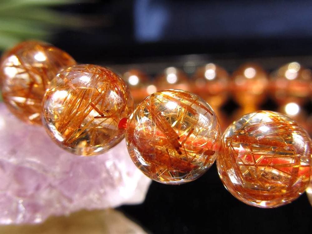 オレンジルチルクォーツ ブレスレット レッドルチルクォーツ ルチルレイデッドクォーツ 金運