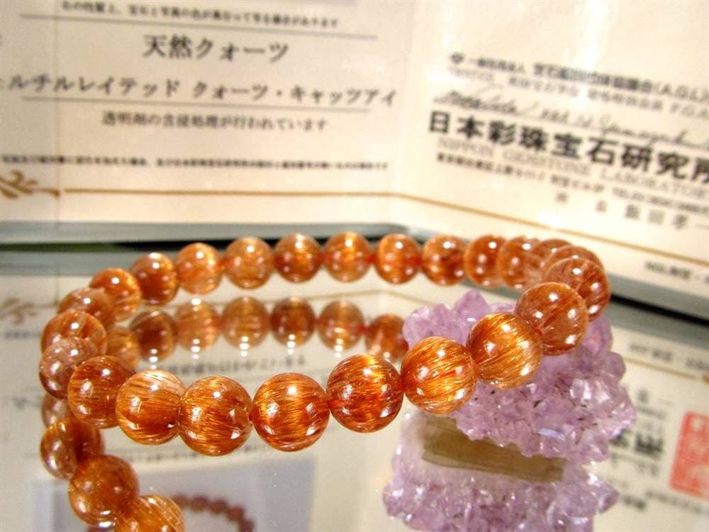 オレンジキャッツアイルチル ブレスレット キャッツアイルチルクォーツ ルチルレイテッドクォーツ ルチルの王様