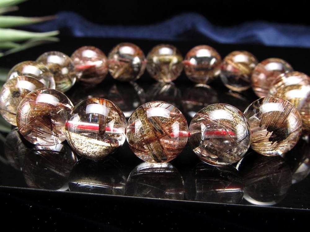 レッドブラウン ルチルクォーツ ブレスレット ルチレイテッドクォーツ キャッツアイ効果