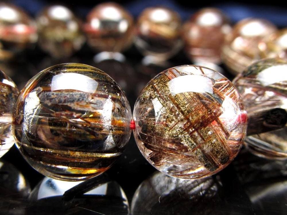 レッドブラウン ルチルクォーツ ブレスレット ルチレイテッドクォーツ キャッツアイ効果