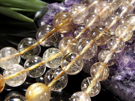 ゴールドルチルクォーツ 針入り水晶 ルチレイテッドクォーツ ビーズ連 連材