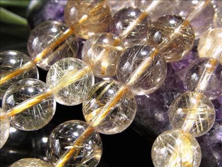 ゴールドルチルクォーツ 針入り水晶 ルチレイテッドクォーツ ビーズ連 連材