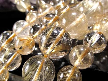 ゴールドルチルクォーツ 針入り水晶 ルチレイテッドクォーツ ビーズ連 連材