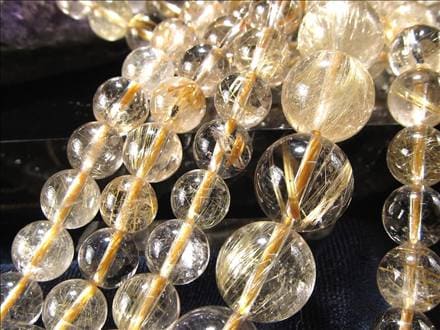 ゴールドルチルクォーツ 針入り水晶 ルチレイテッドクォーツ ビーズ連 連材