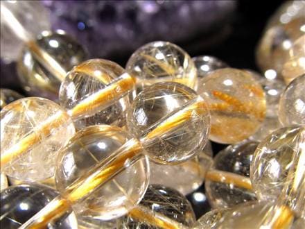 ゴールドルチルクォーツ 針入り水晶 ルチレイテッドクォーツ ビーズ連 連材