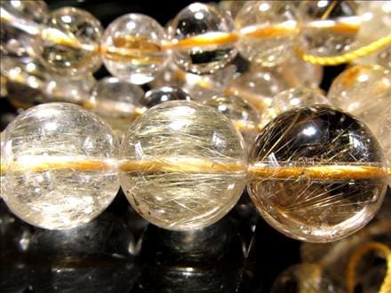 ゴールドルチルクォーツ 針入り水晶 ルチレイテッドクォーツ ビーズ連 連材