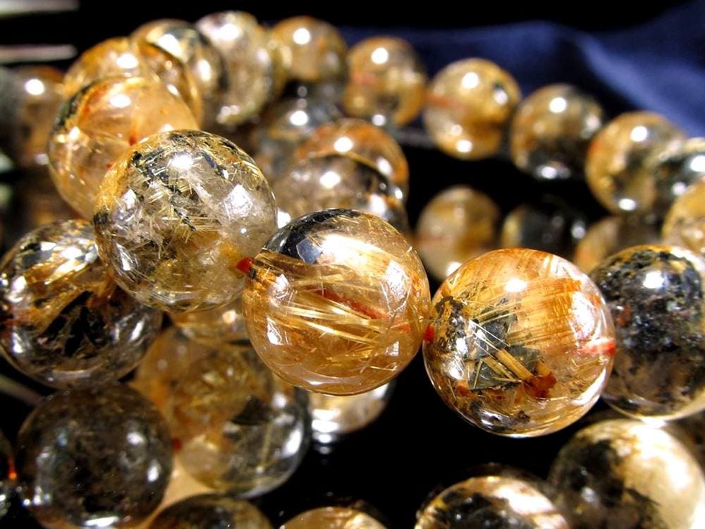 ゴールドタイチンルチルクォーツ ブレスレット 金針水晶 ヘマタイト 
