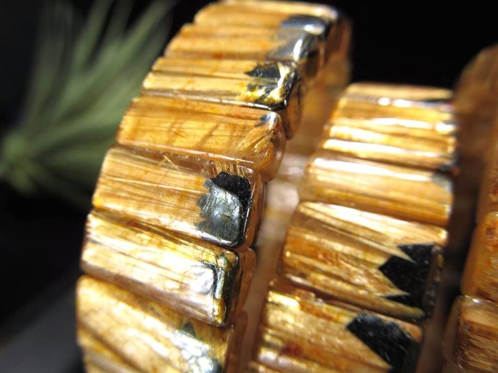 ゴールドルチルクォーツ  バングル ブレスレット 大きめ 金針水晶