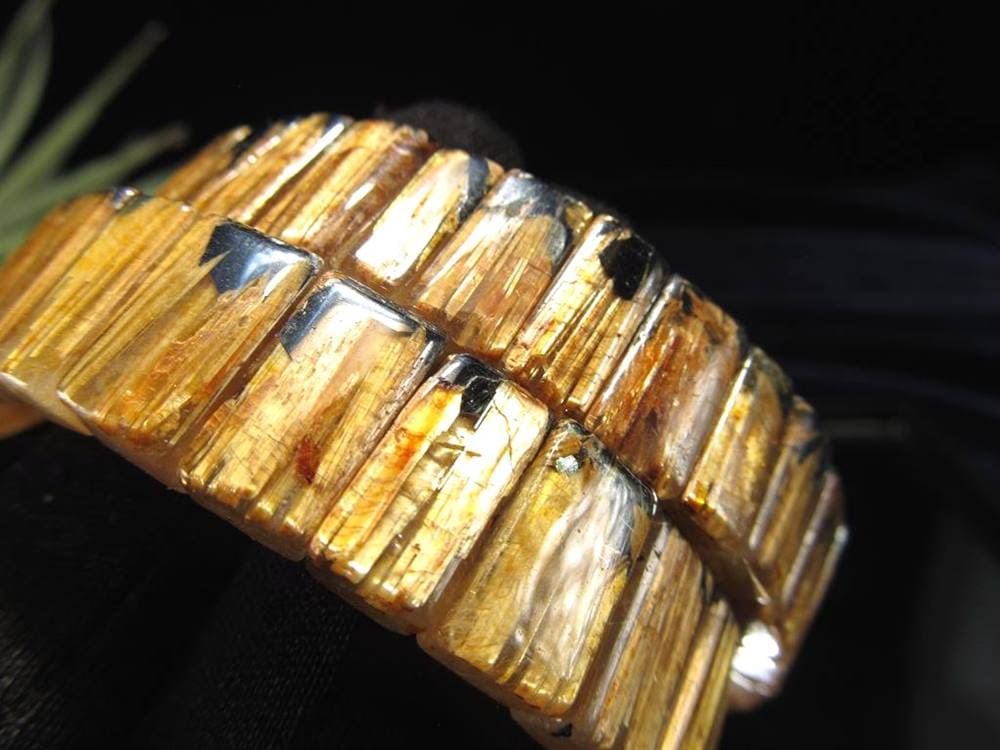 ゴールドルチルクォーツ  バングル ブレスレット 大きめ 金針水晶