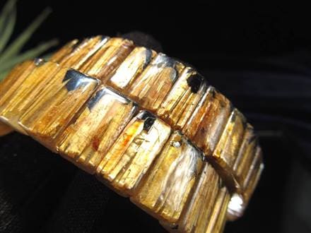 ゴールドルチルクォーツ  バングル ブレスレット 大きめ 金針水晶