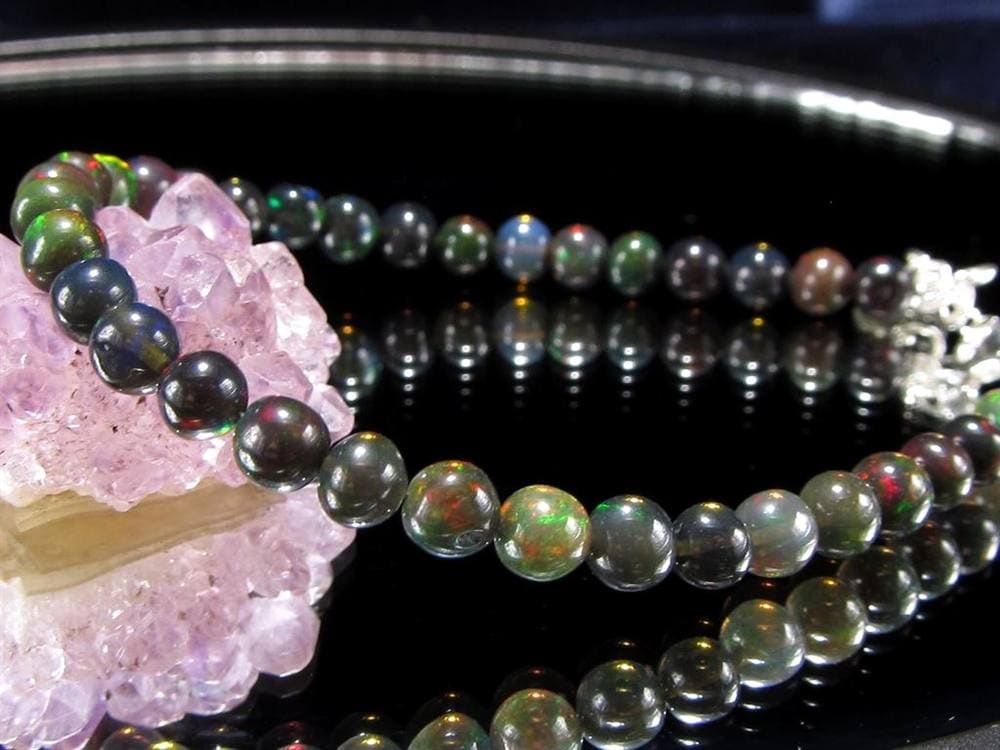 ブラックオパール ブレスレット カット 遊色 ダークカラー