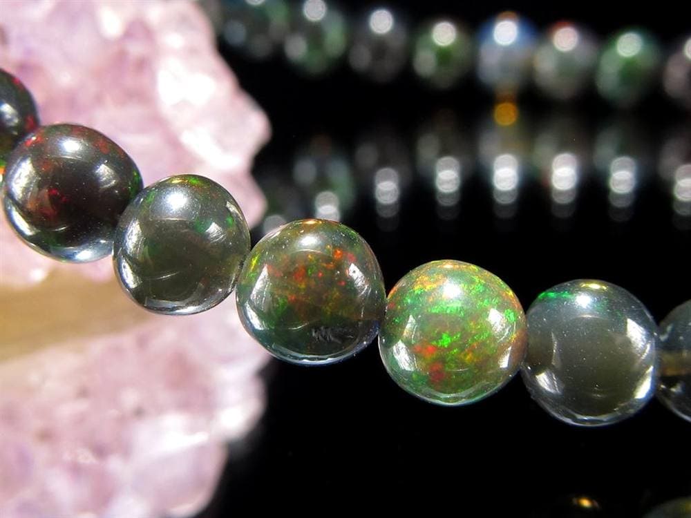 ブラックオパール ブレスレット カット 遊色 ダークカラー