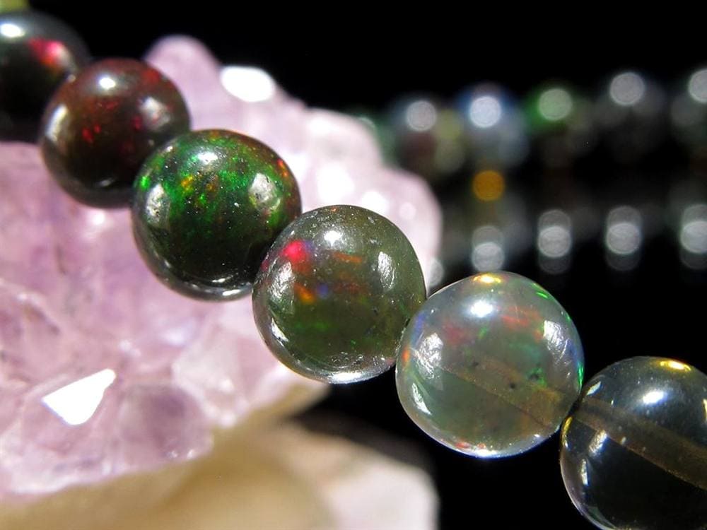 ブラックオパール ブレスレット カット 遊色 ダークカラー
