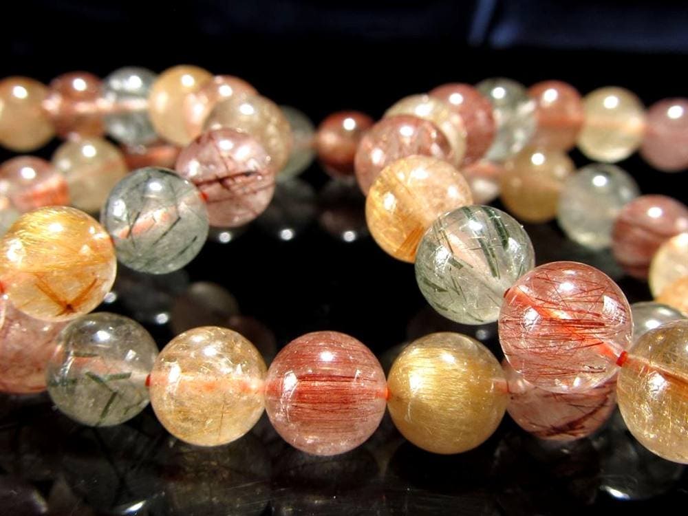 MIXルチルクォーツ ブレスレット キャッツアイ ルチルクォーツ ラビットヘア