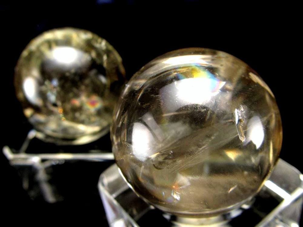 レモンクォーツ 硫黄水晶 丸玉 スフィア 置物