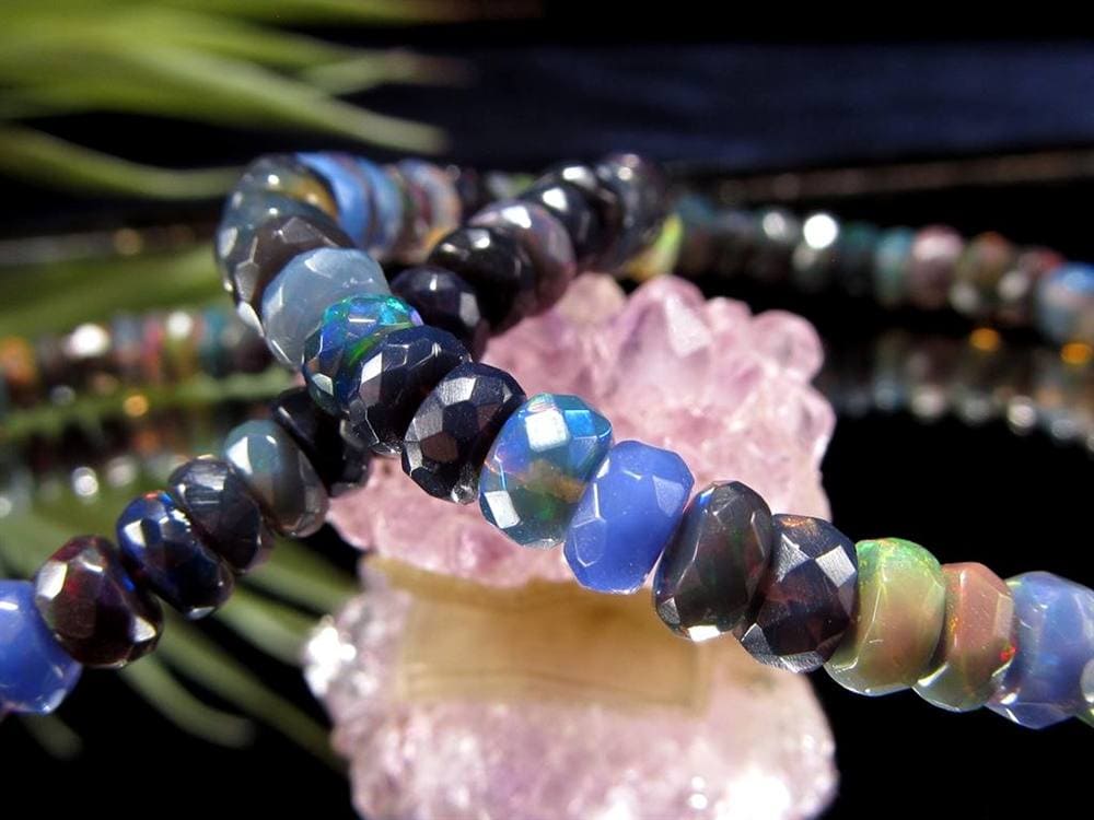 ブラックオパール ブレスレット カット 遊色 ダークカラー