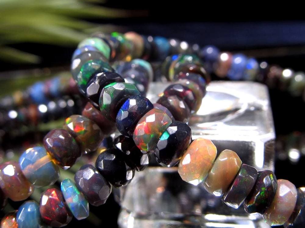 ブラックオパール ブレスレット カット 遊色 ダークカラー