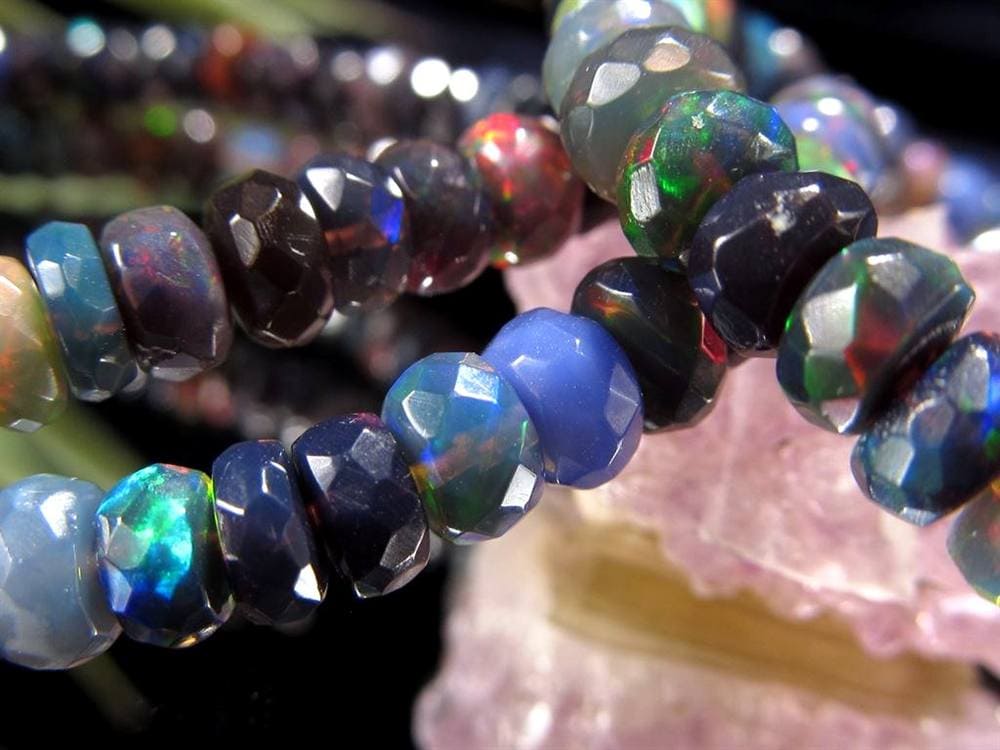 ブラックオパール ブレスレット カット 遊色 ダークカラー