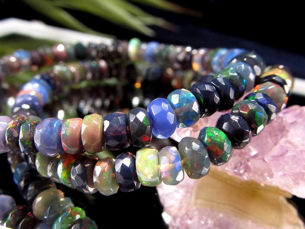 ブラックオパール ブレスレット カット 遊色 ダークカラー