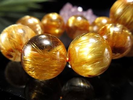 キャッツアイ効果 金針水晶 ゴールドタイチンルチルクォーツ ゴールドルチルクォーツ ブレスレット