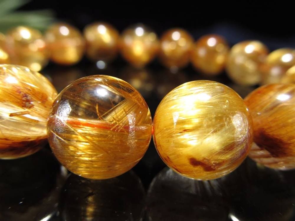 キャッツアイ効果 金針水晶 ゴールドタイチンルチルクォーツ ゴールドルチルクォーツ ブレスレット