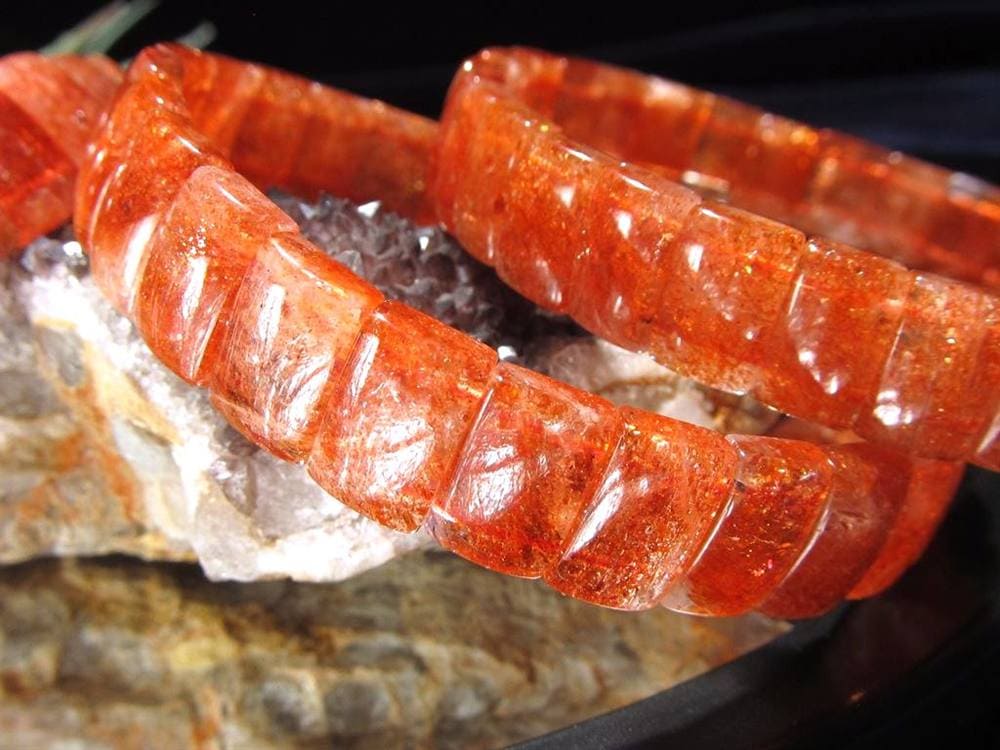 サンストーン バングル 日長石 ブレスレット ヘリオライト アベンチュリンフェルドスパー レクタングル