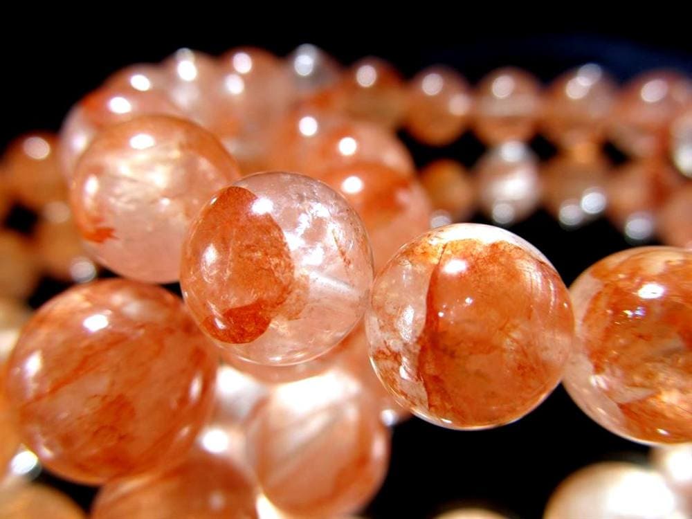 レッドライモナイトインクォーツ 褐鉄鉱入り水晶 ブレスレット マダガスカル産 ライモナイトインクォーツ