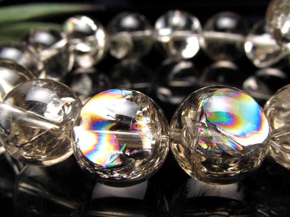 スモーキークォーツ 煙水晶 アイリスクォーツ ブレスレット 虹入り レインボー水晶