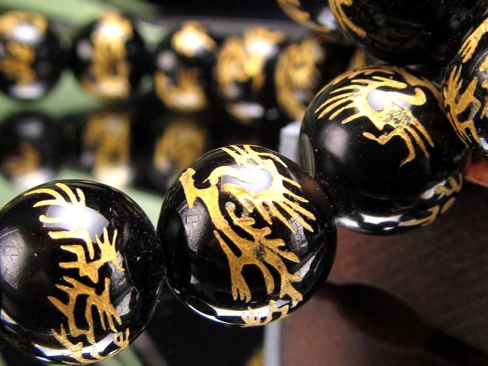 龍神 火焔宝珠 金塗り ブラックオニキス 龍彫り ブレスレット