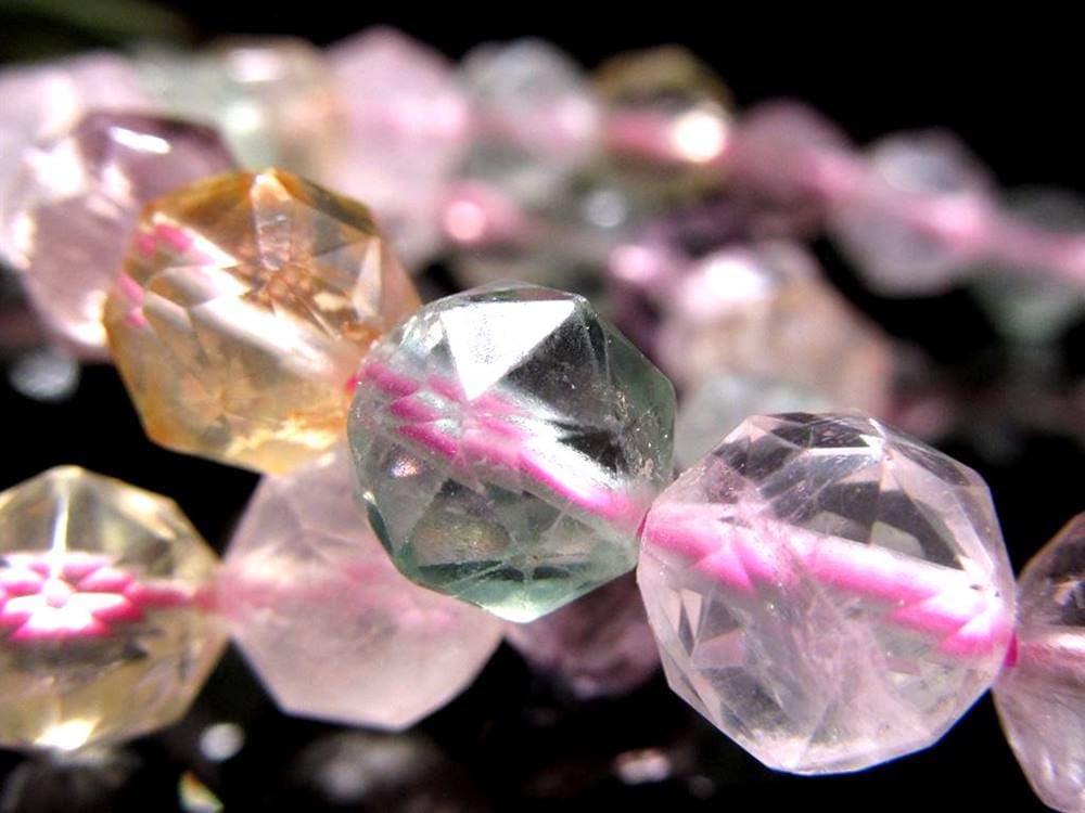 アメジスト シトリン ローズクォーツ グリーンフローライト スターカット ブレスレット