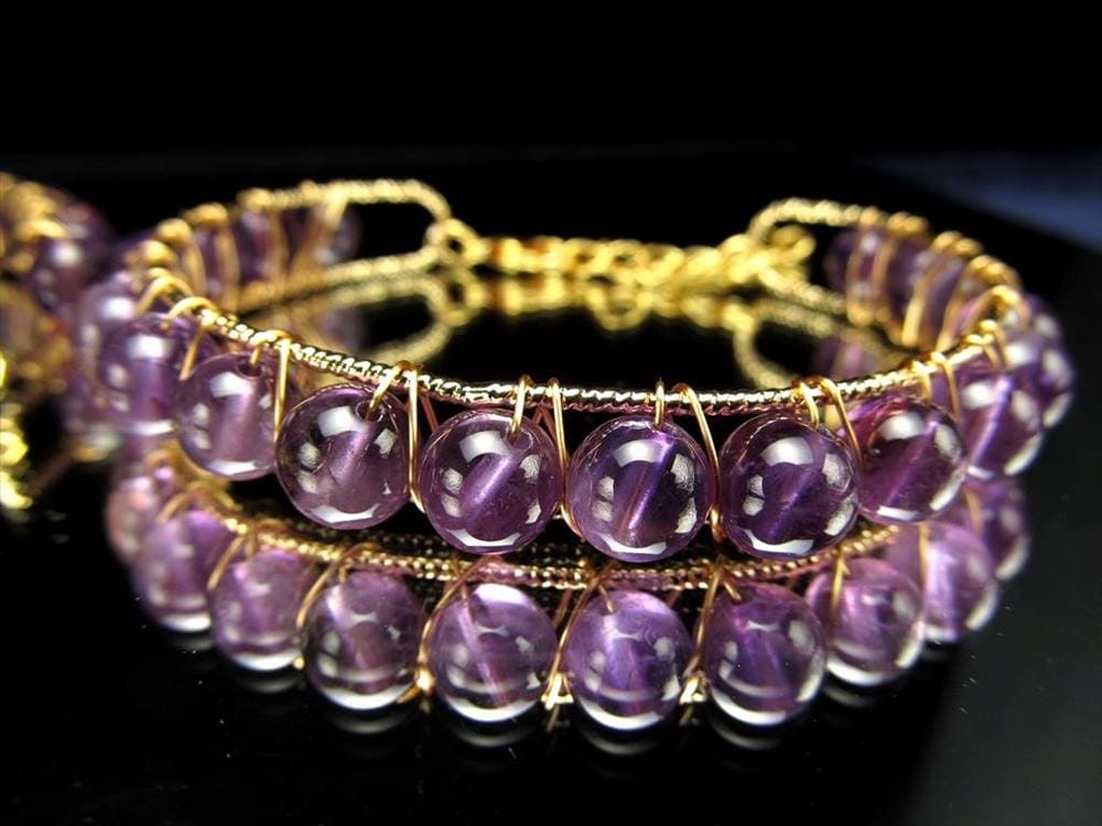 ラベンダーアメジスト ブレスレット 編み込み ワイヤーブレス デザインブレスレット