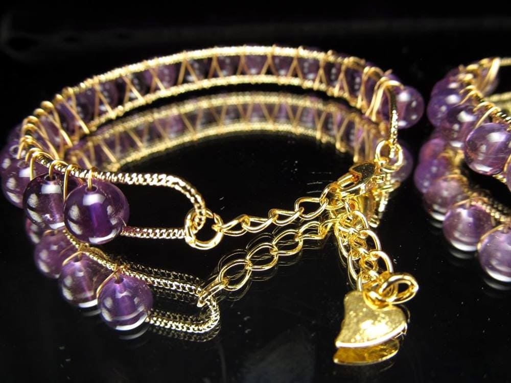 ラベンダーアメジスト ブレスレット 編み込み ワイヤーブレス デザインブレスレット