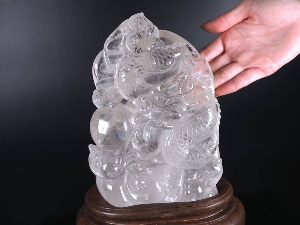水晶 置物 龍 彫刻 開運