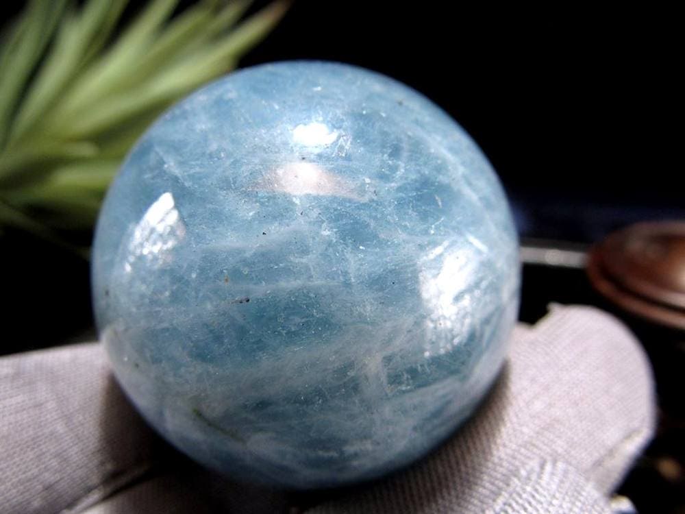 アクアマリン 丸玉 シラー スフィア 置物