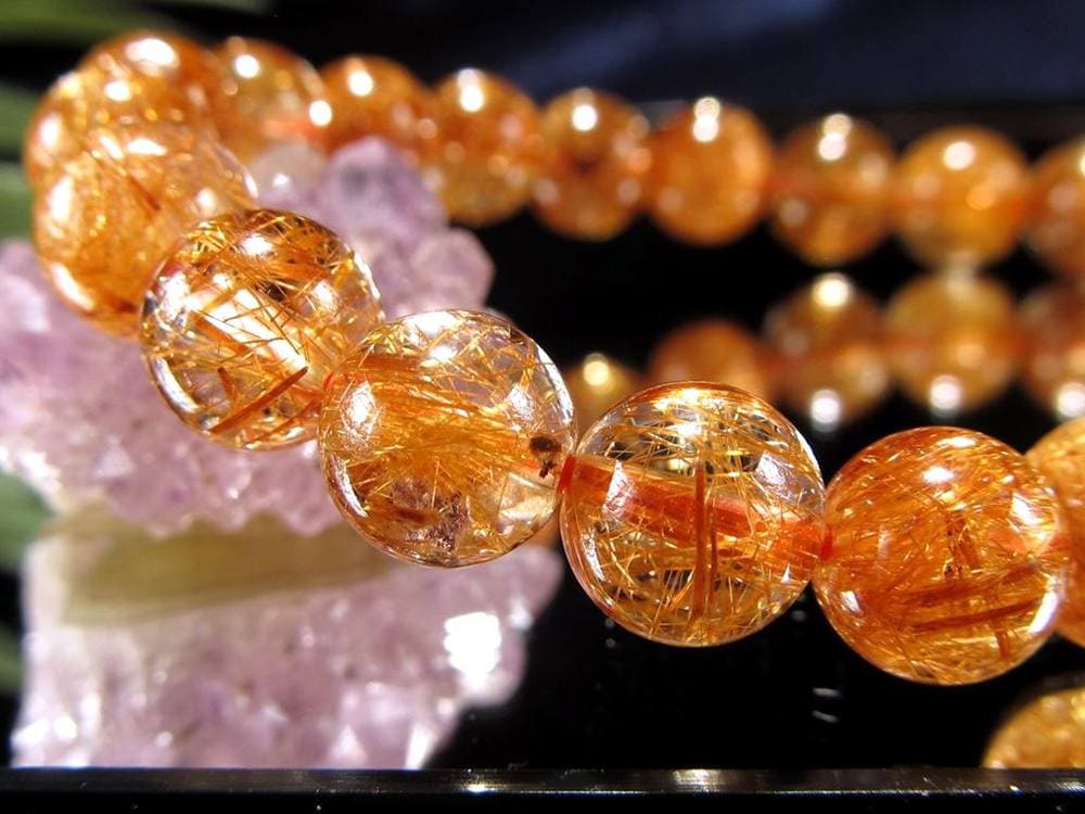 オレンジルチルクォーツ ブレスレット レッドルチルクォーツ ルチルレイデッドクォーツ 金運