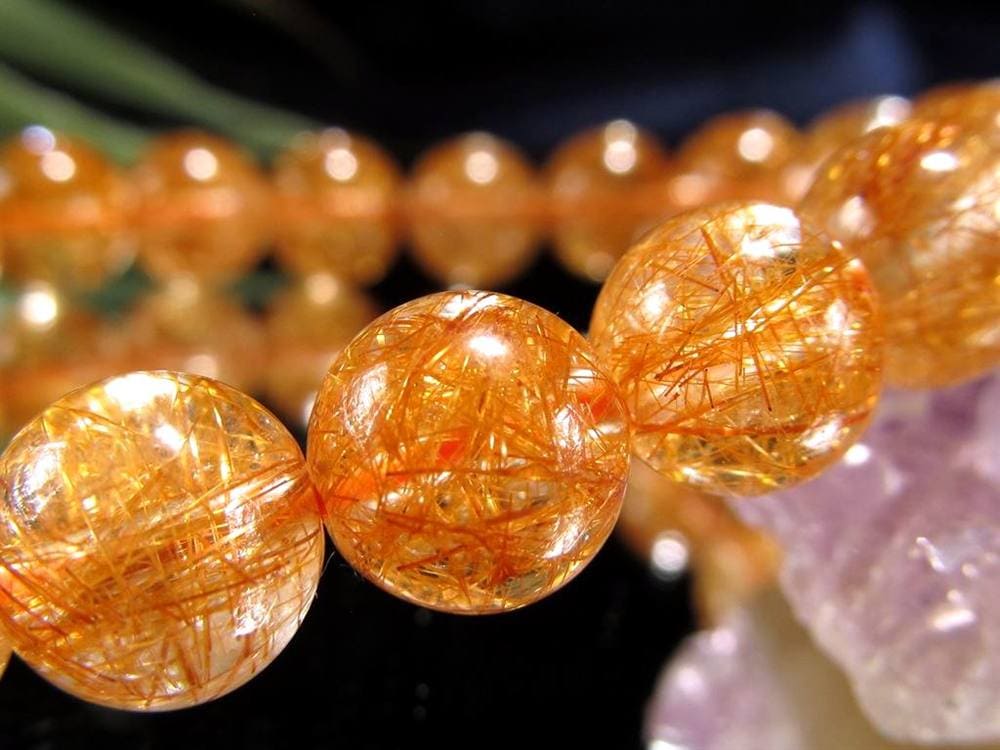 オレンジルチルクォーツ ブレスレット レッドルチルクォーツ ルチルレイデッドクォーツ 金運